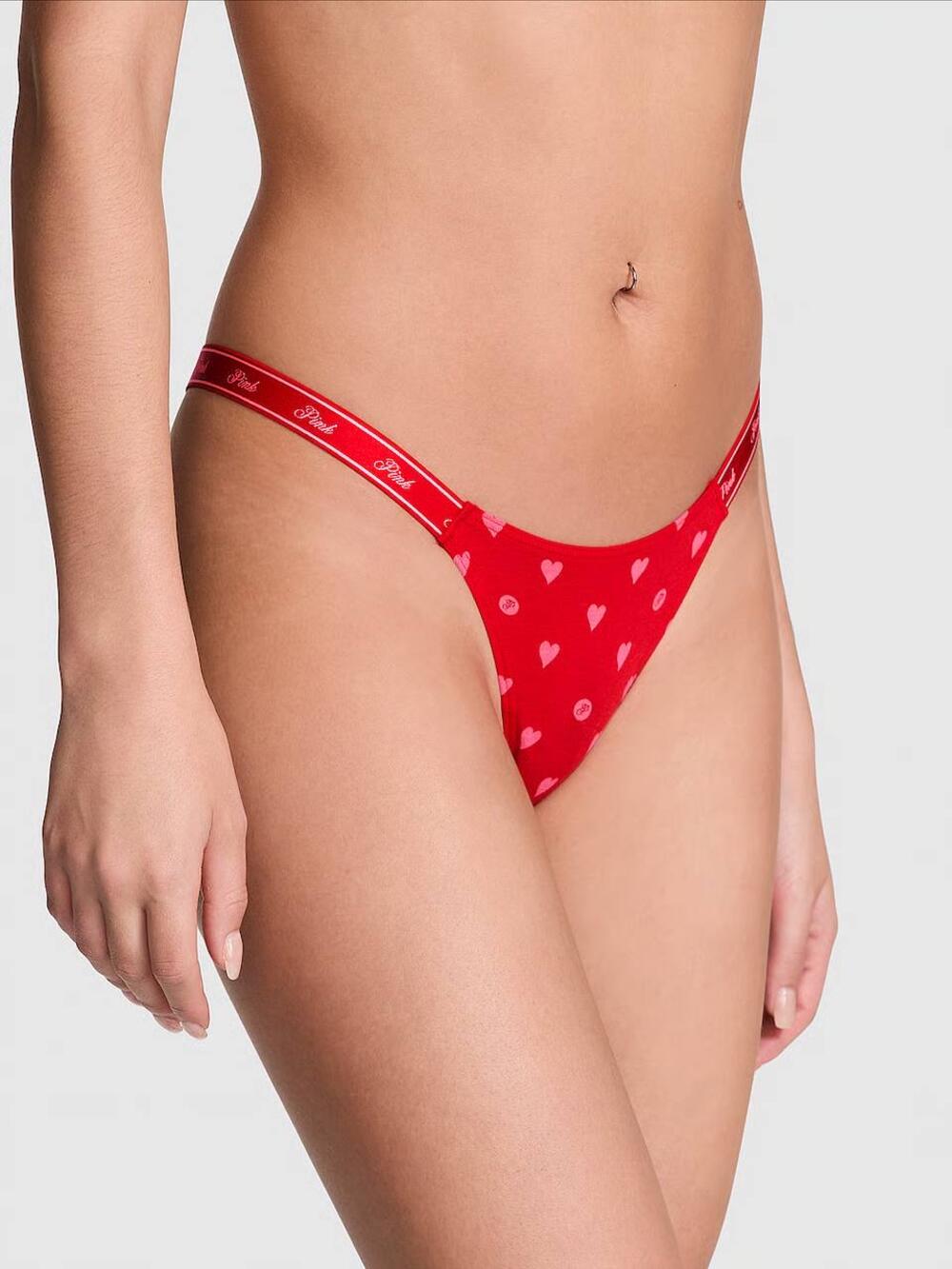 LOGO тонке PINK HIGH-LEG стрінги розмір L Bright Vermillion Heart Dot Print