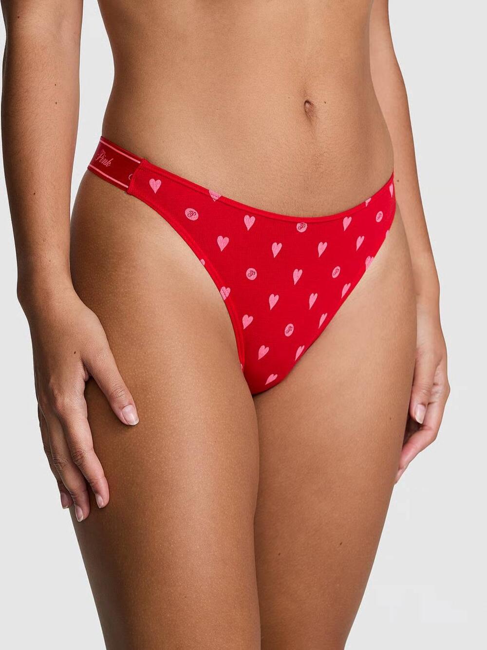 Logo PINK широке High-Leg Стрінги Розмір S Bright Vermillion Heart Dot Print