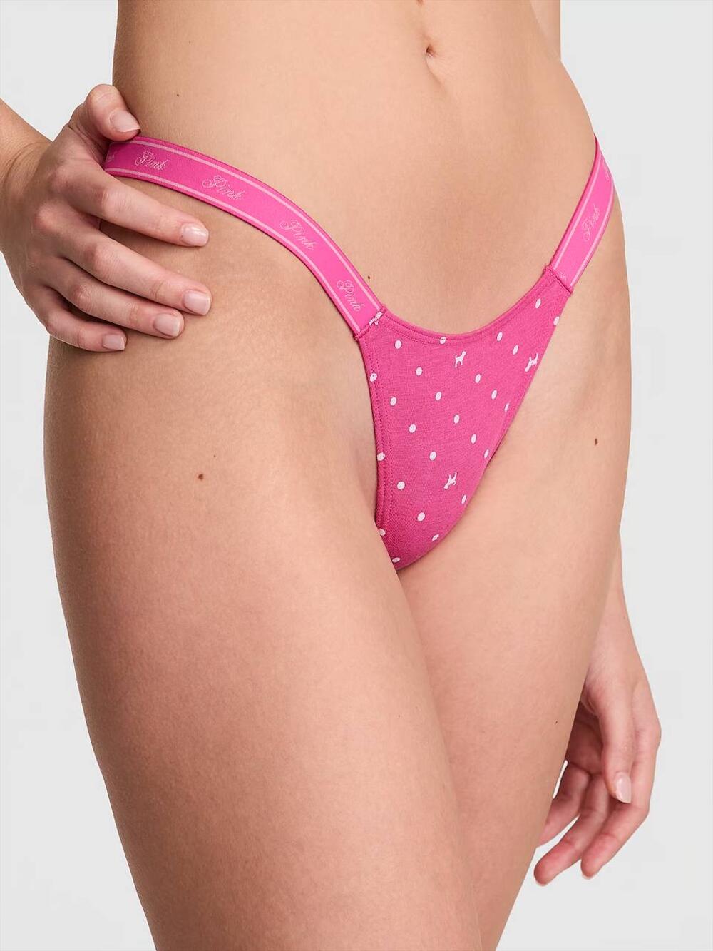 LOGO тонке PINK HIGH-LEG стрінги розмір L Pink Gossip Dot Dog Print 77WS