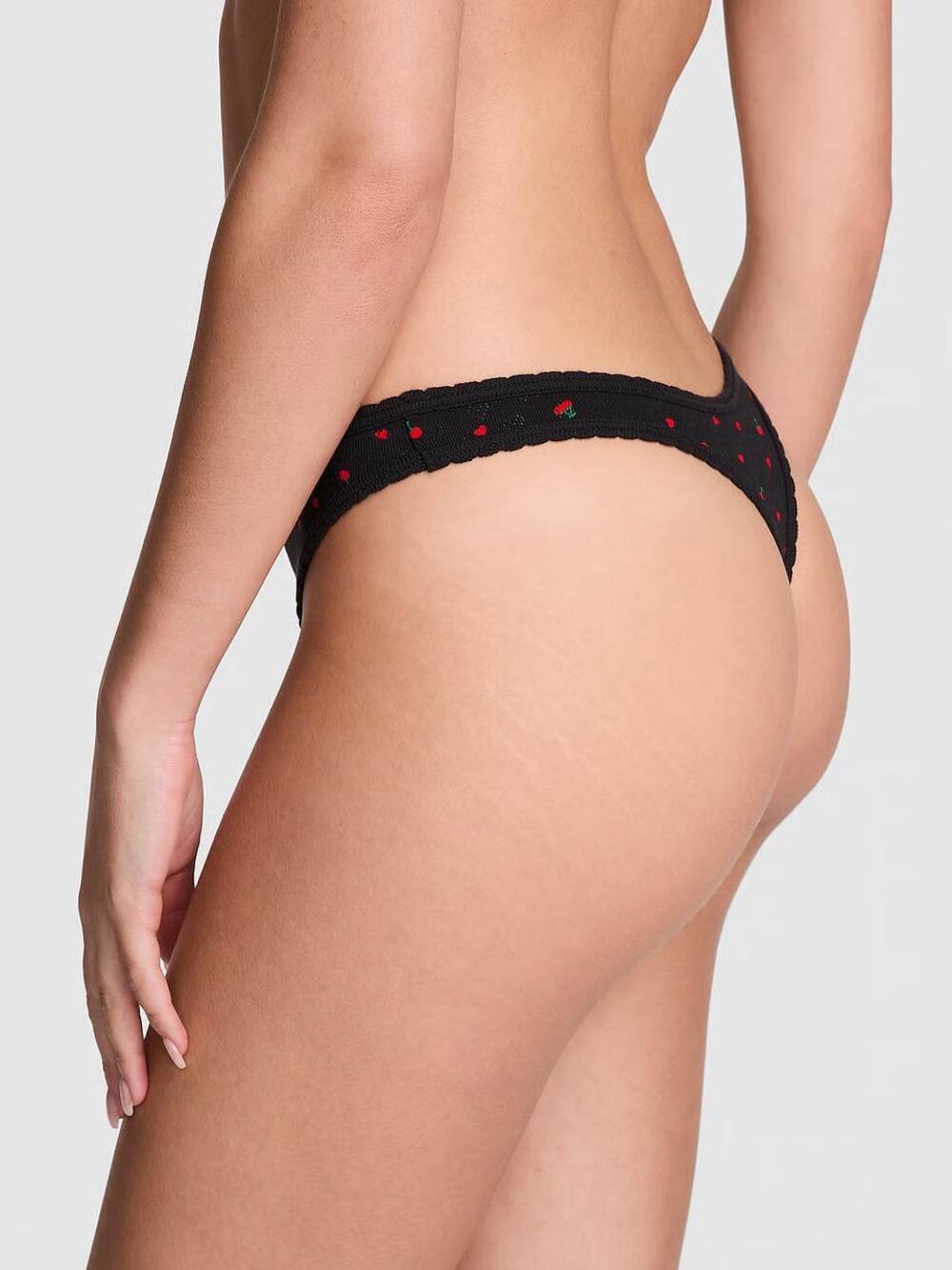 Cotton Thong Panty Розмір L Heart Pointelle | Pure Black Pointelle 2ZUO