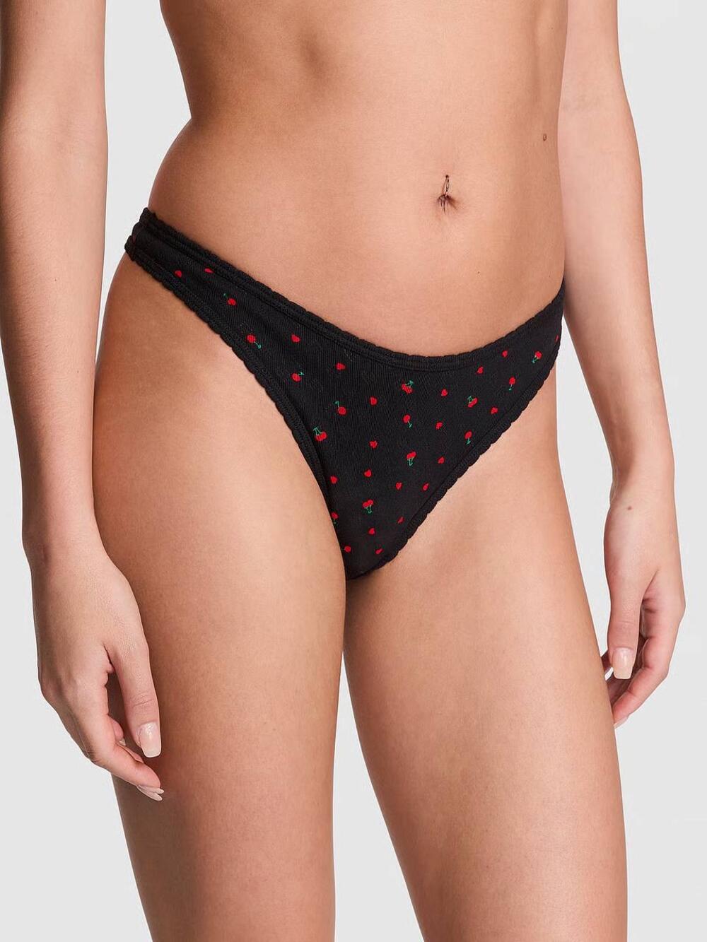 Cotton Thong Panty Розмір L Heart Pointelle | Pure Black Pointelle 2ZUO