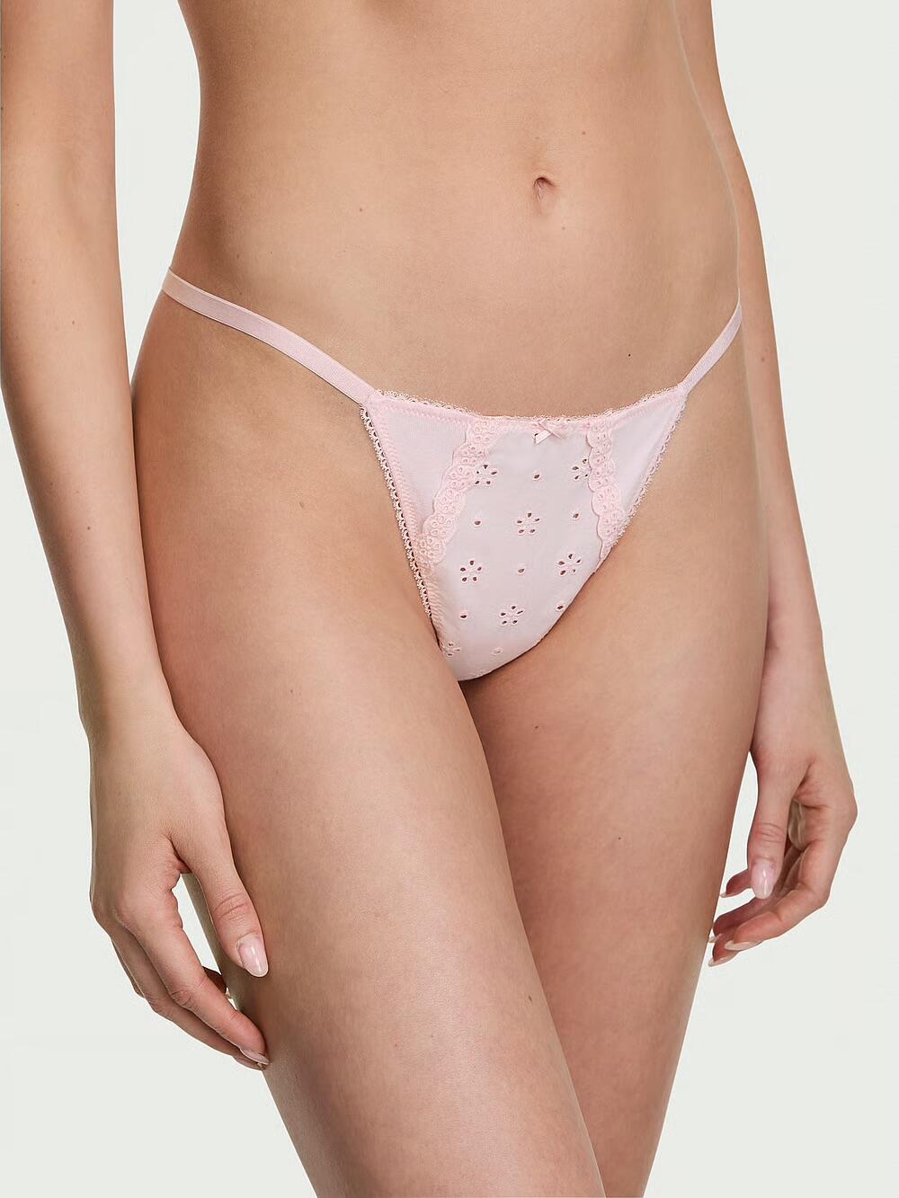 Stretch Cotton V-String Розмір S Angel Pink Eyelet