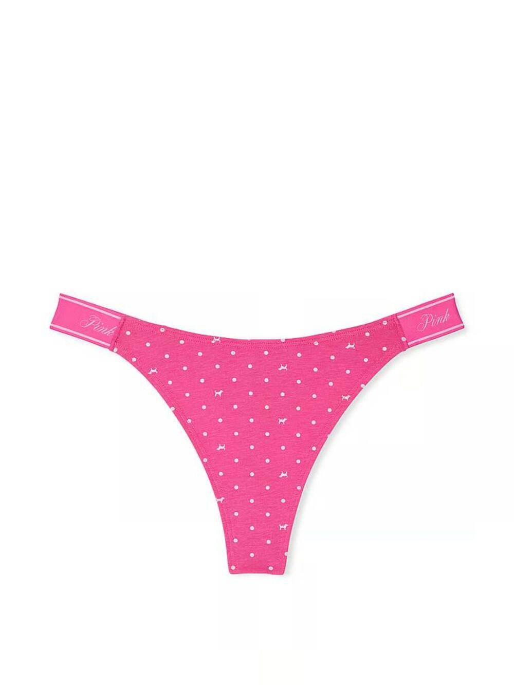 Logo PINK широке High-Leg Стрінги Розмір S Pink Gossip Dot Dog Print 77WS