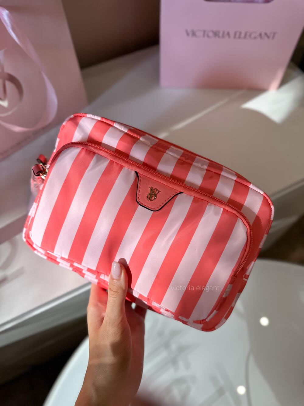 Travel Makeup Pouch Glow Orange Stripe 7AVB