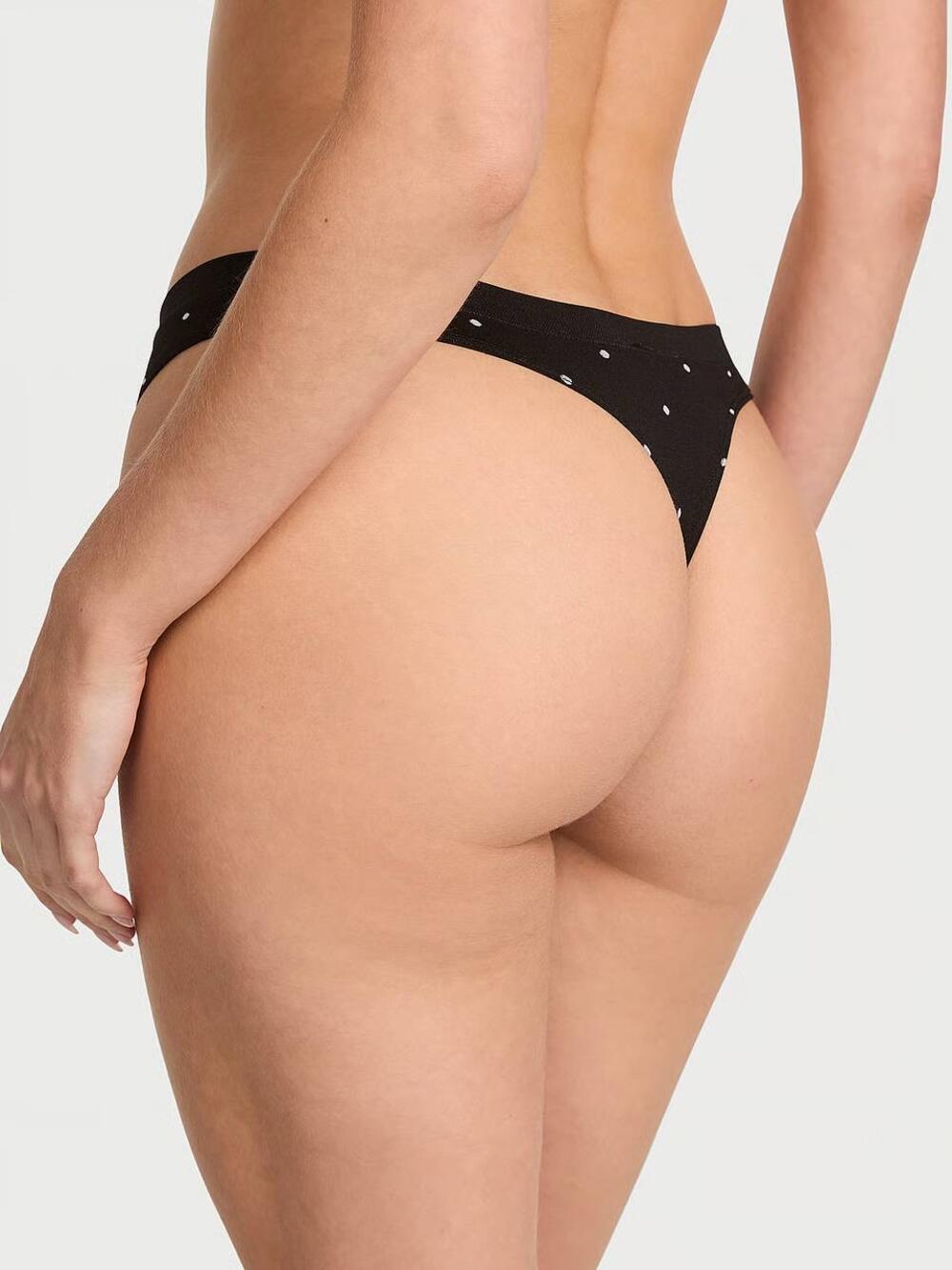 Трусики стрінги Seamless гладкі Розмір XS Black Small Dot (7BD6)