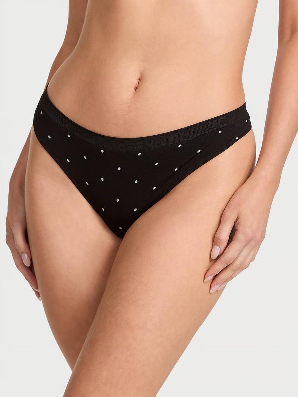 Трусики стрінги Seamless гладкі Розмір XS Black Small Dot (7BD6)