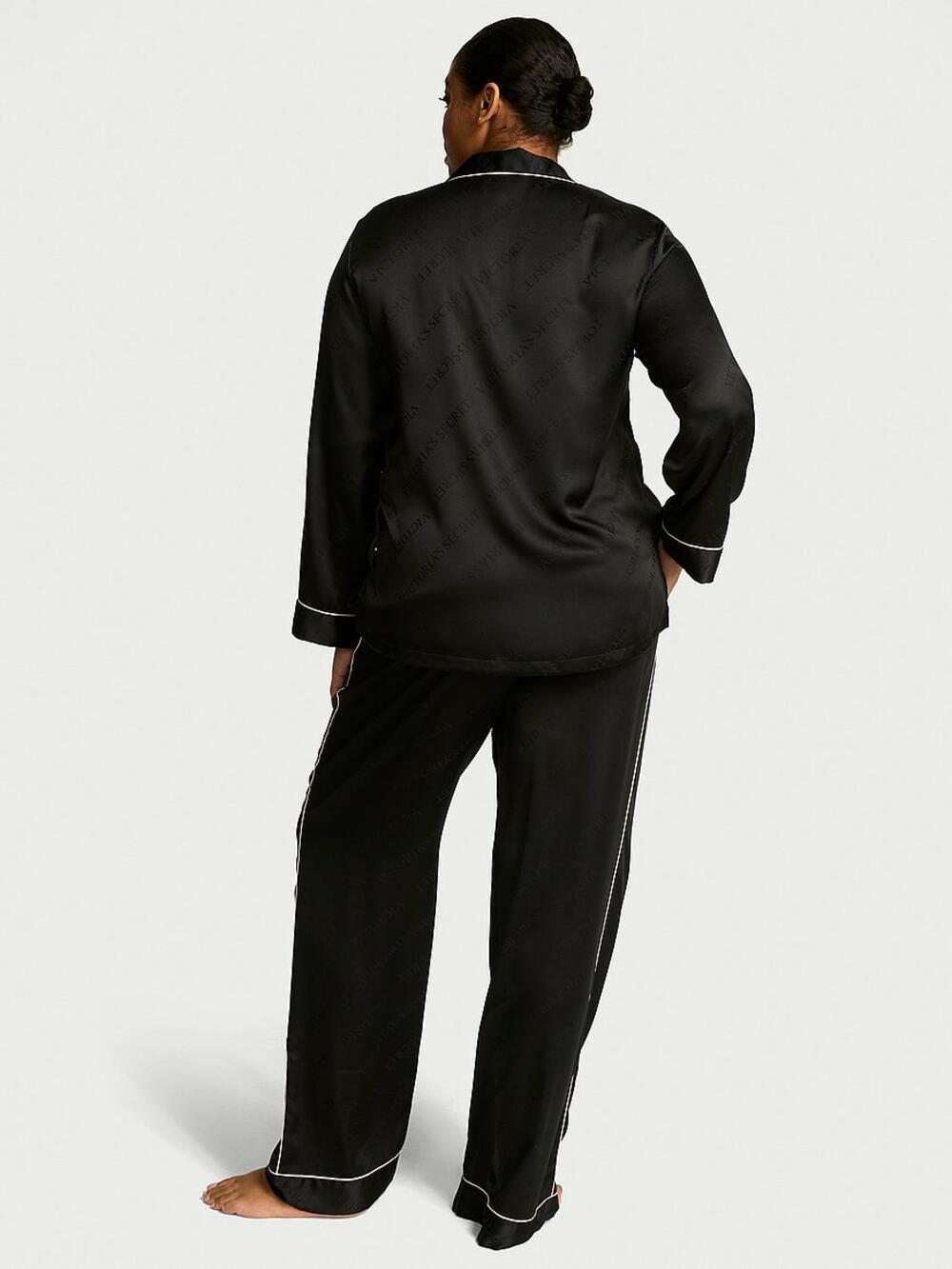 Сатинова піжама зі штанцями 6AZK Black, M regular