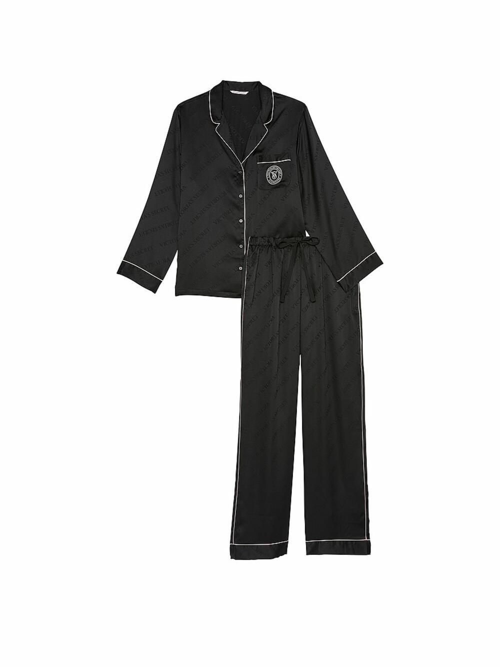Сатинова піжама зі штанцями 6AZK Black, M regular