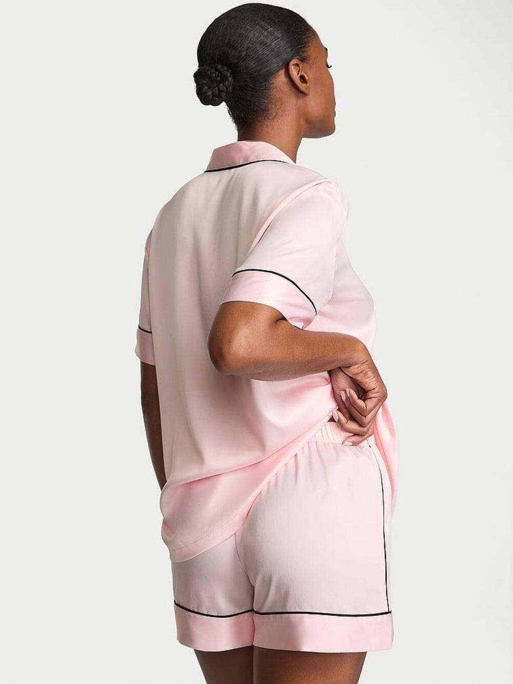 Cатинова піжама з шортами Angel Pink W Collar Embroidery (75AM), Розмір ХS