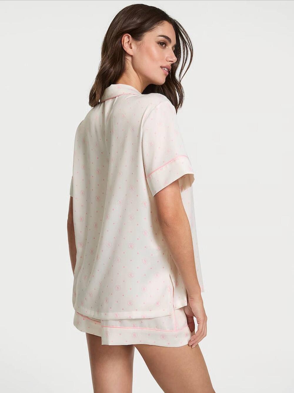 Cатинова піжама з шортами Coconut White Logo Dots (77DJ), Розмір М