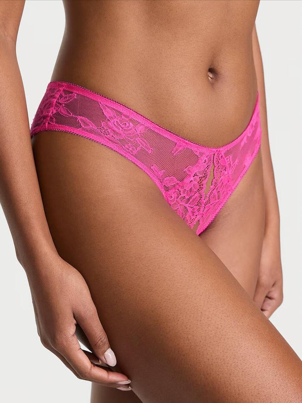 Lace Strappy-Back String Thong Panty Розмір S Рожеві