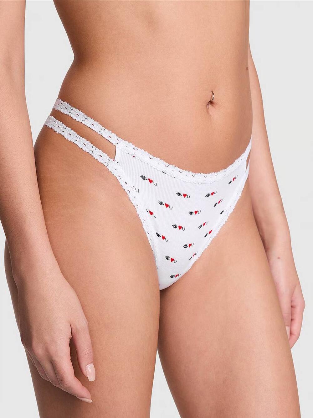 Wink Strappy стрінги розмір М White Eye Heart You Print (72DY)