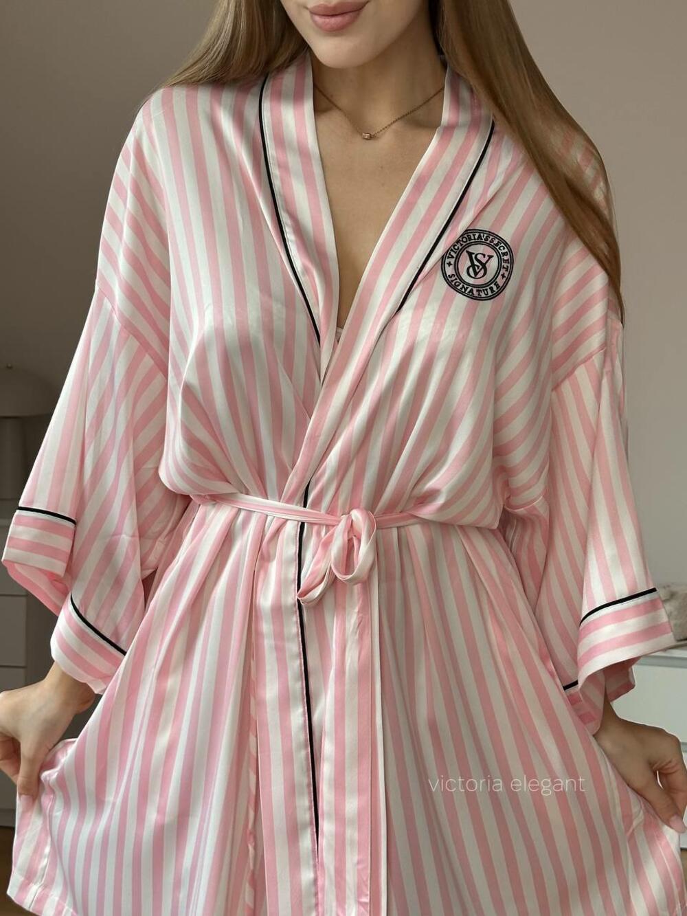Халатик Short Satin Robe Victoria’s Secret Смужка, Розмір М/Л