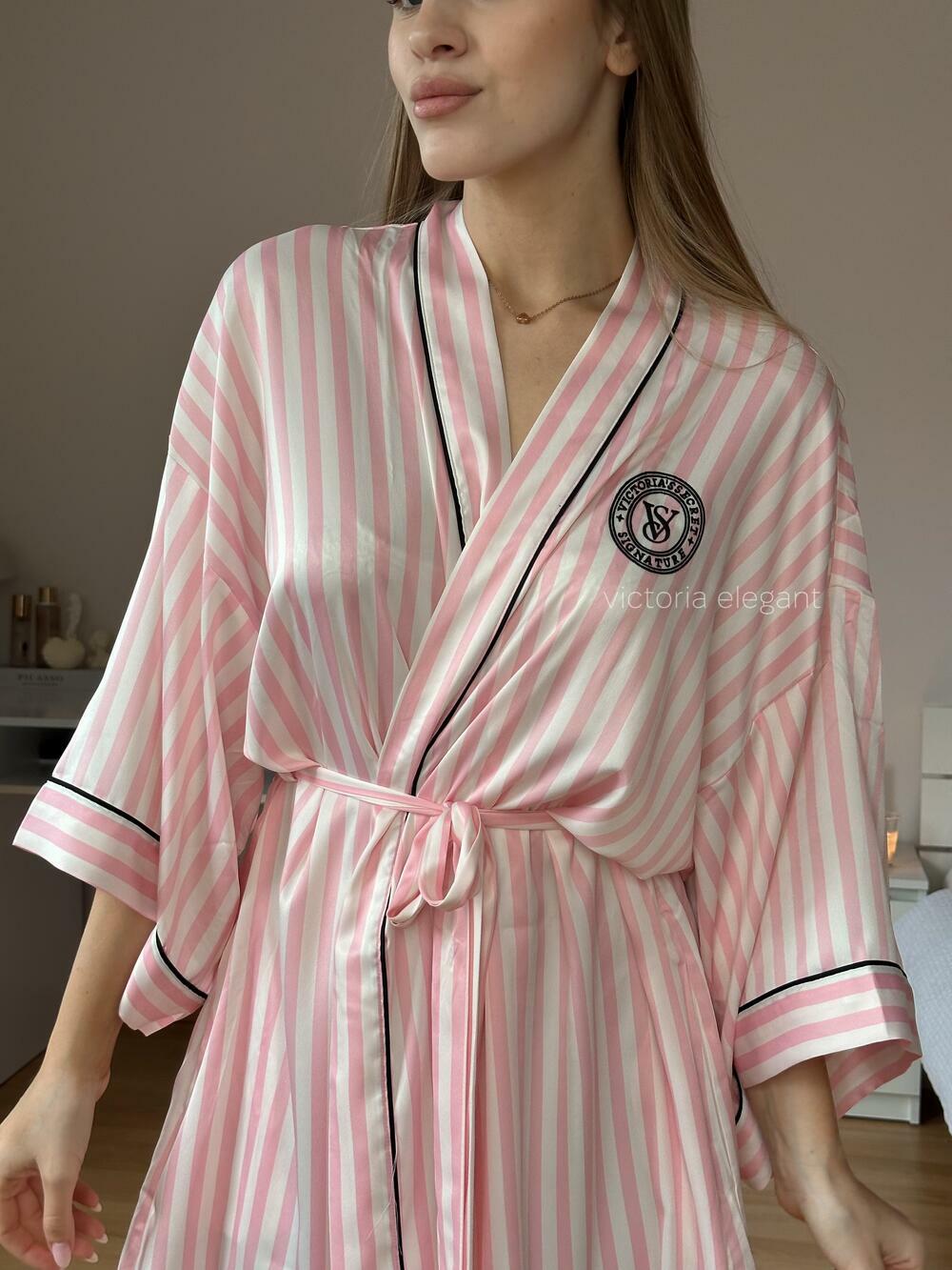 Халатик Short Satin Robe Victoria’s Secret Смужка, Розмір М/Л