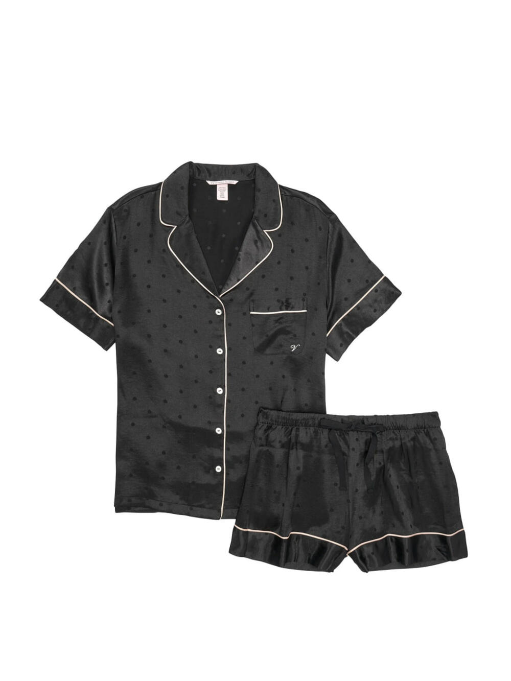 Cатинова піжама з шортами 5X5K Black Swirl Hearts, Розмір М