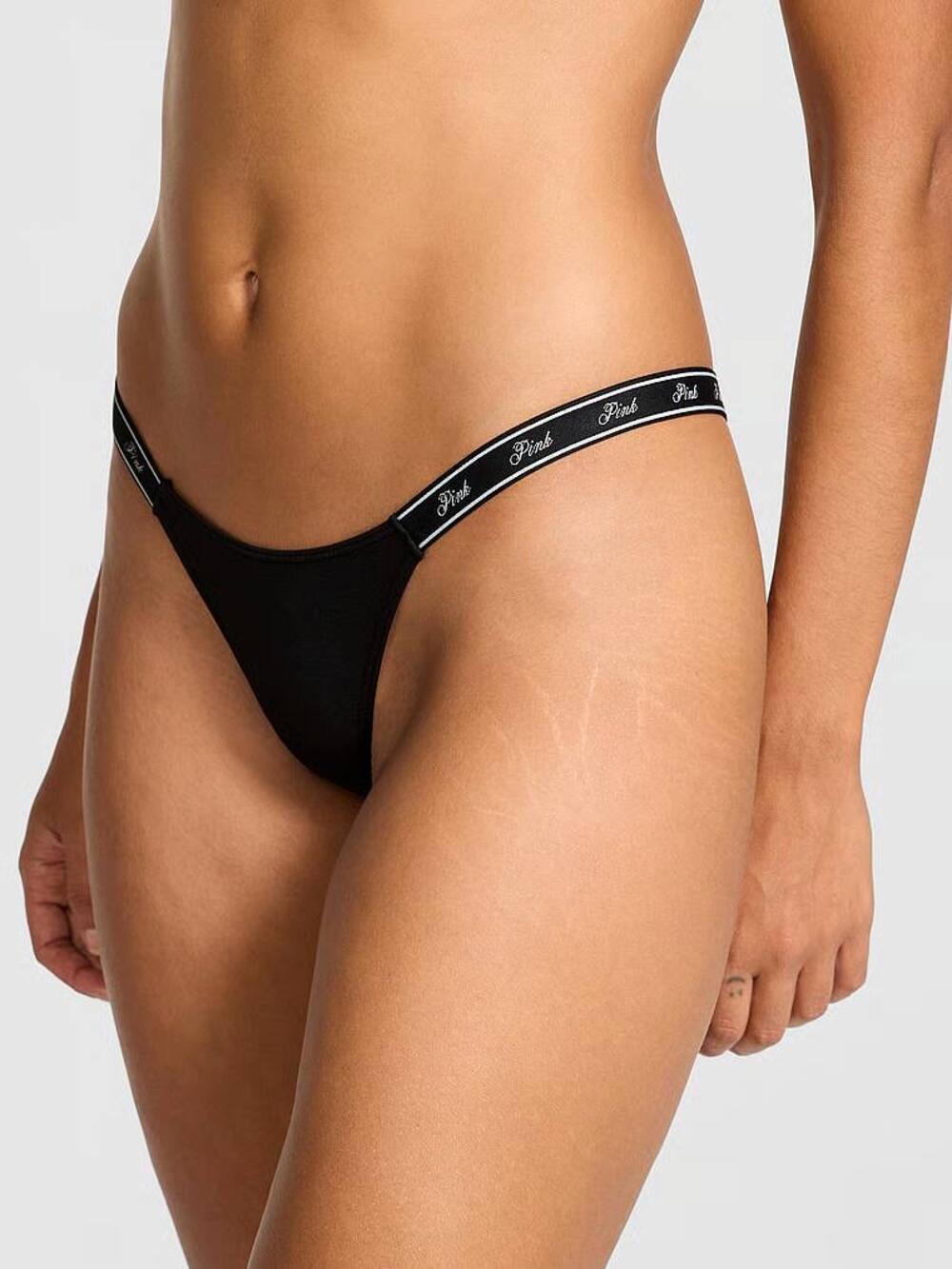 LOGO тонке PINK HIGH-LEG стрінги S Black 54A2