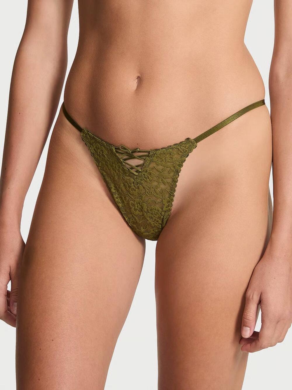Lacie Lace-Up Bow String Thong Panty Розмір М Green Chameleon (2DMR)