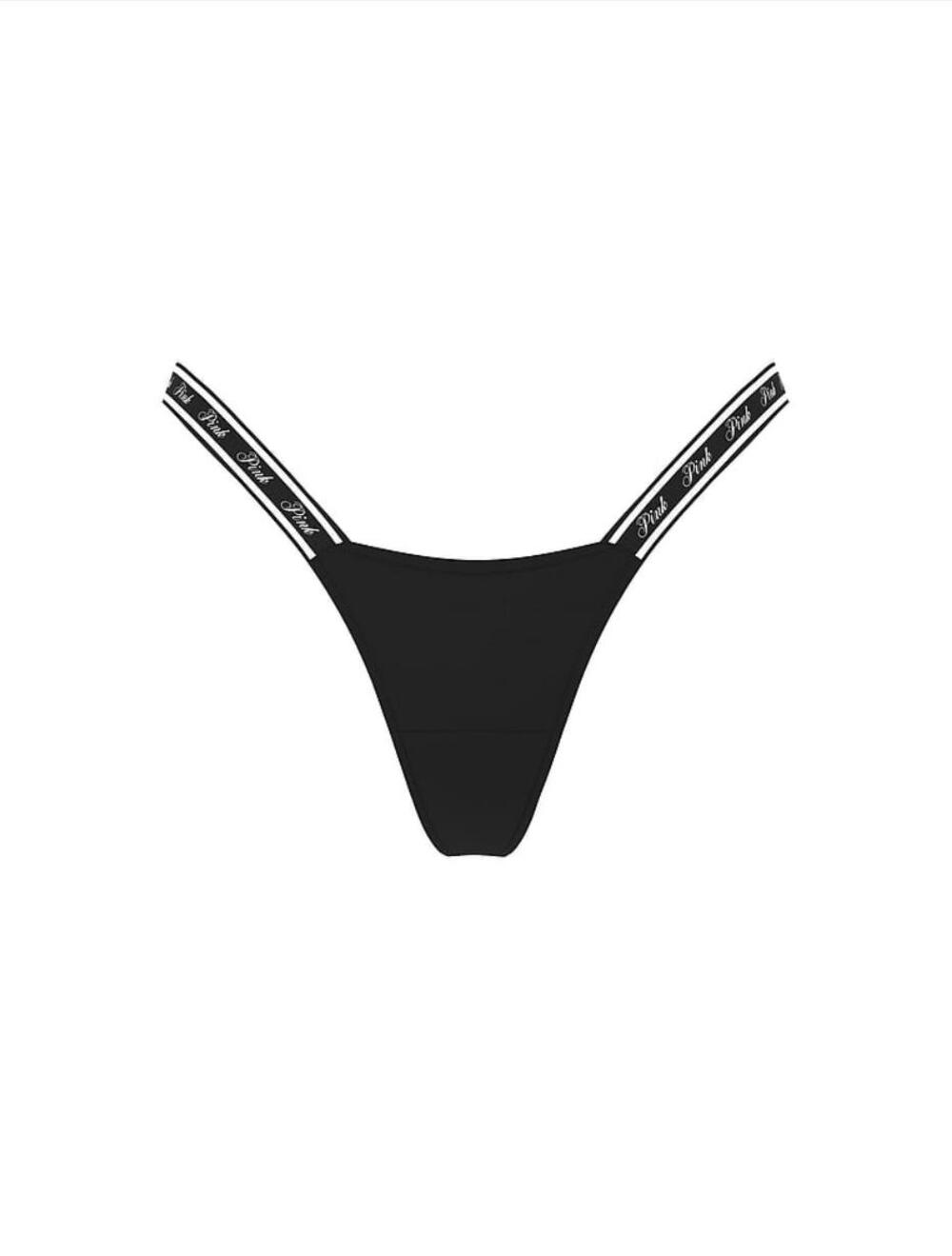 LOGO тонке PINK HIGH-LEG стрінги S Black 54A2