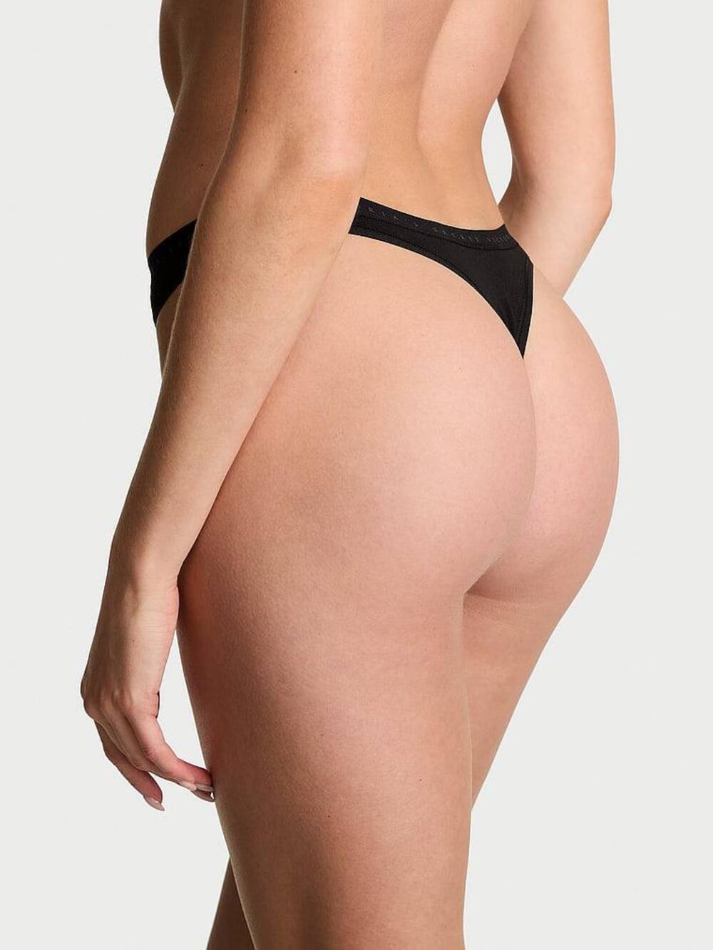 Stretch Cotton High-Leg Scoop Thong Panty Розмір М Black 54A2