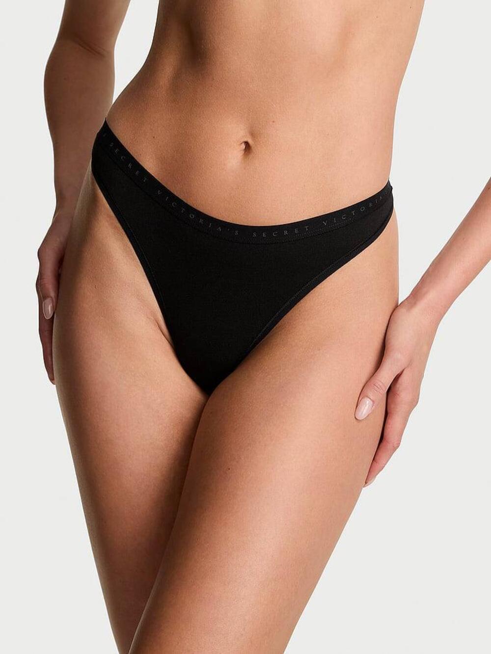 Stretch Cotton High-Leg Scoop Thong Panty Розмір М Black 54A2