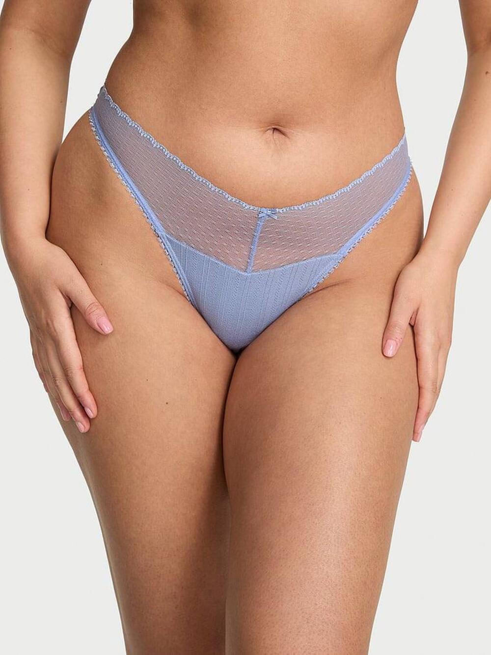 Stretch Pointelle High-Leg Scoop Thong Panty Розмір С Light Lavender (04P4)