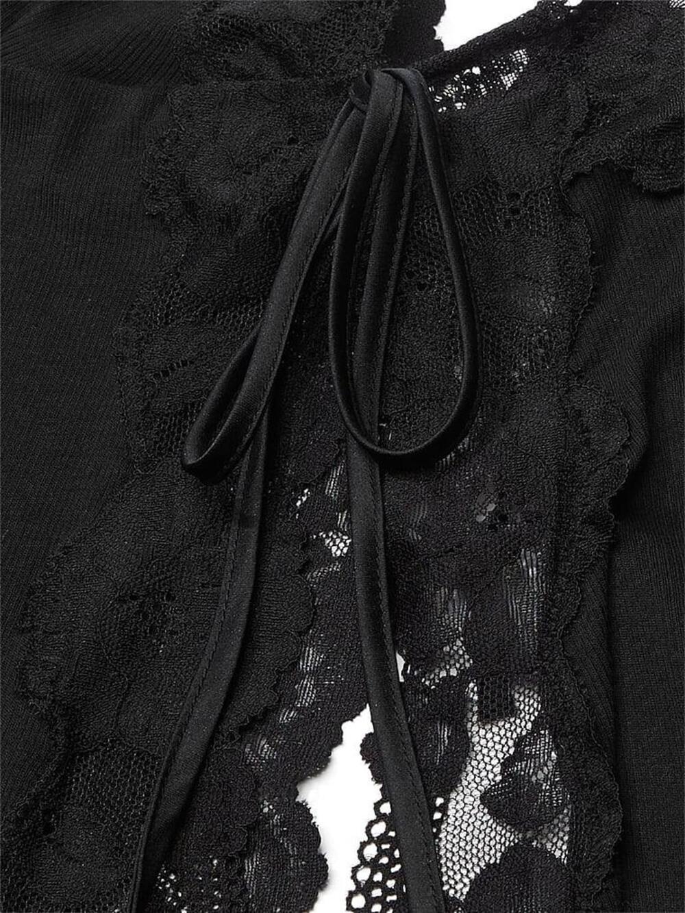Ribbed Modal & Lace cami shorts set 54A2 black, Розмір ХS