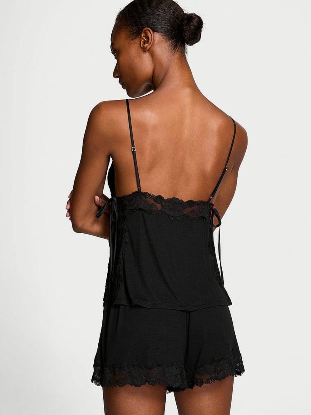 Ribbed Modal & Lace cami shorts set 54A2 black, Розмір ХS