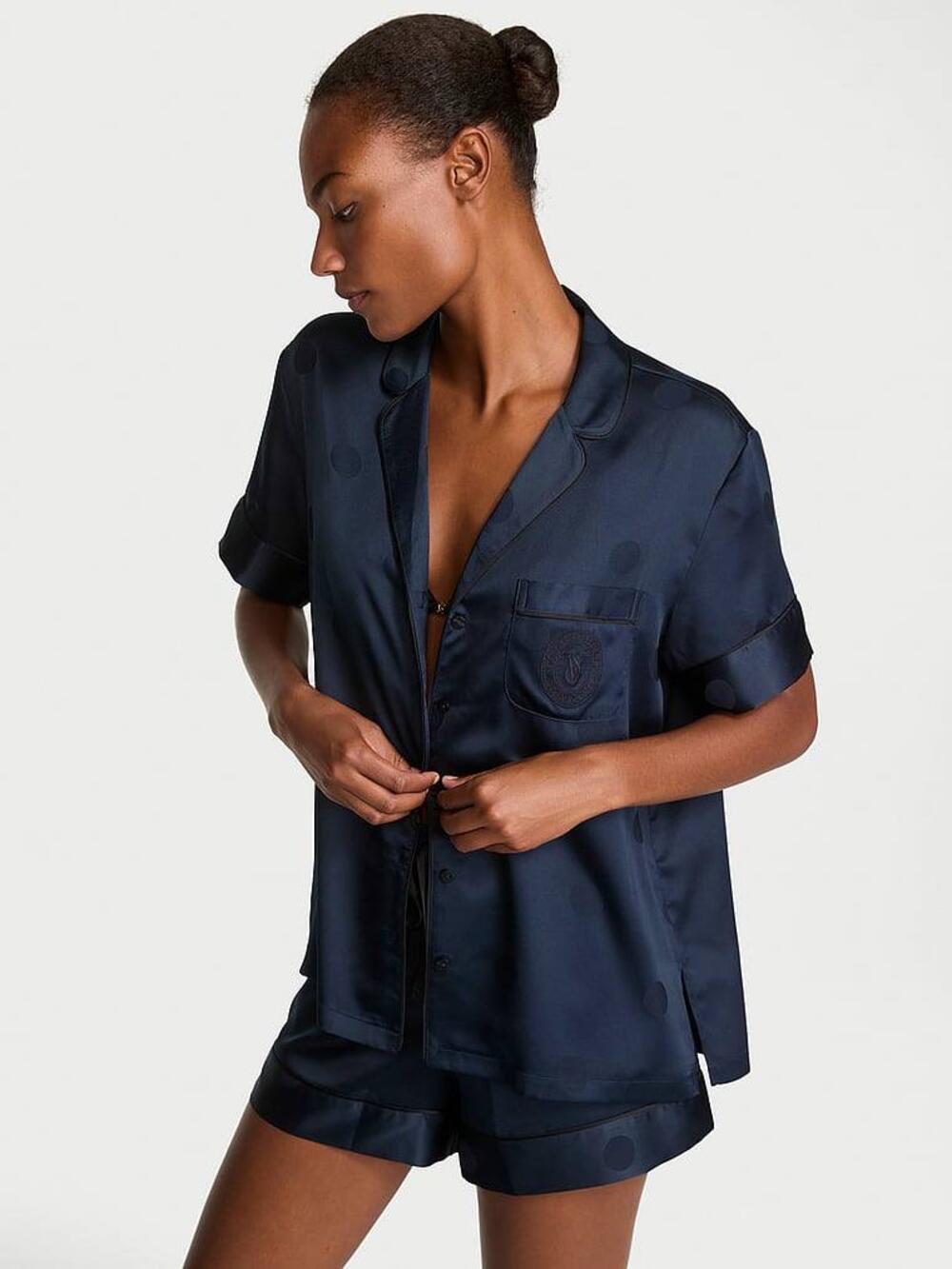 Cатинова піжама з шортами Large Dot Dark Twilight Jacquard (95L7), Розмір М