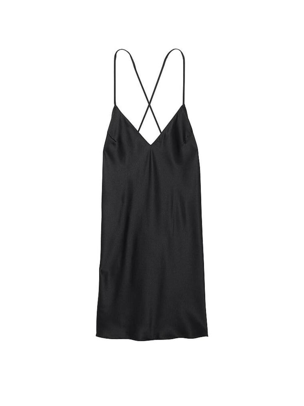 Satin Open-Back Slip Dress 54A2 black, Розмір S