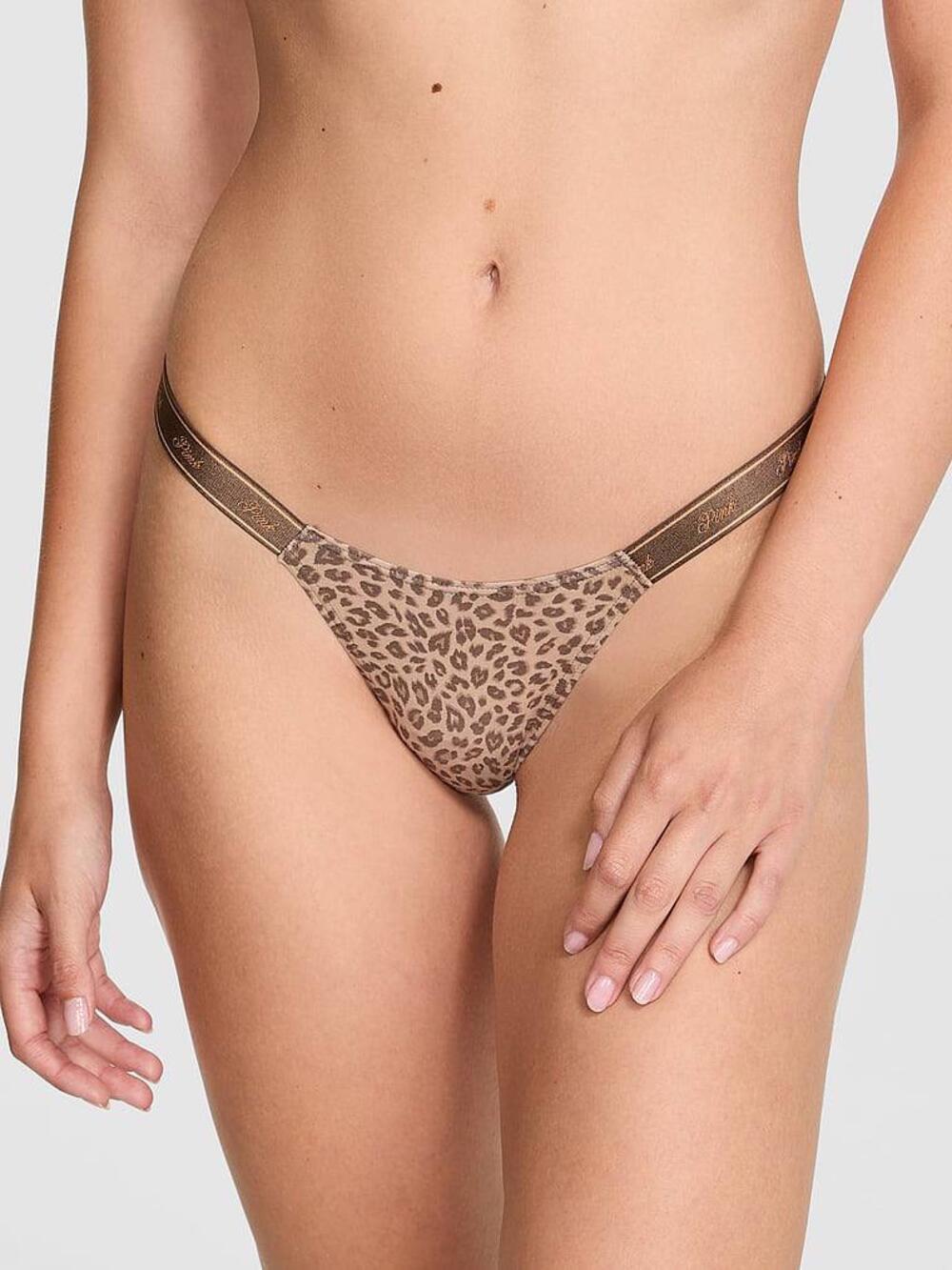 LOGO тонке PINK HIGH-LEG стрінги розмір М Birch Brown Leopard Print (7FA3)