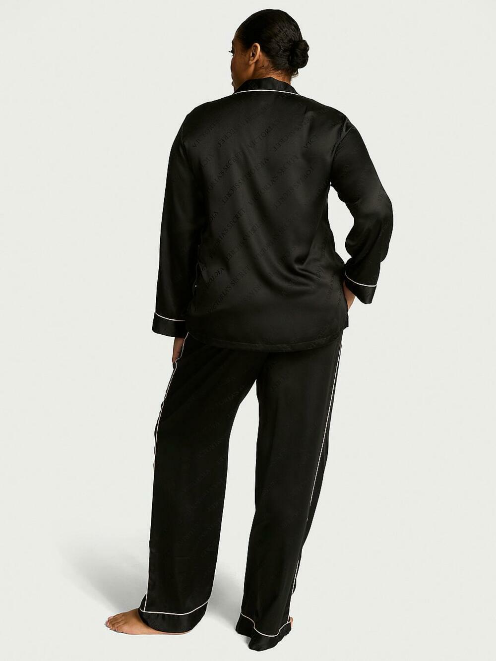 Сатинова піжама зі штанцями 6AZK Black, XS regular