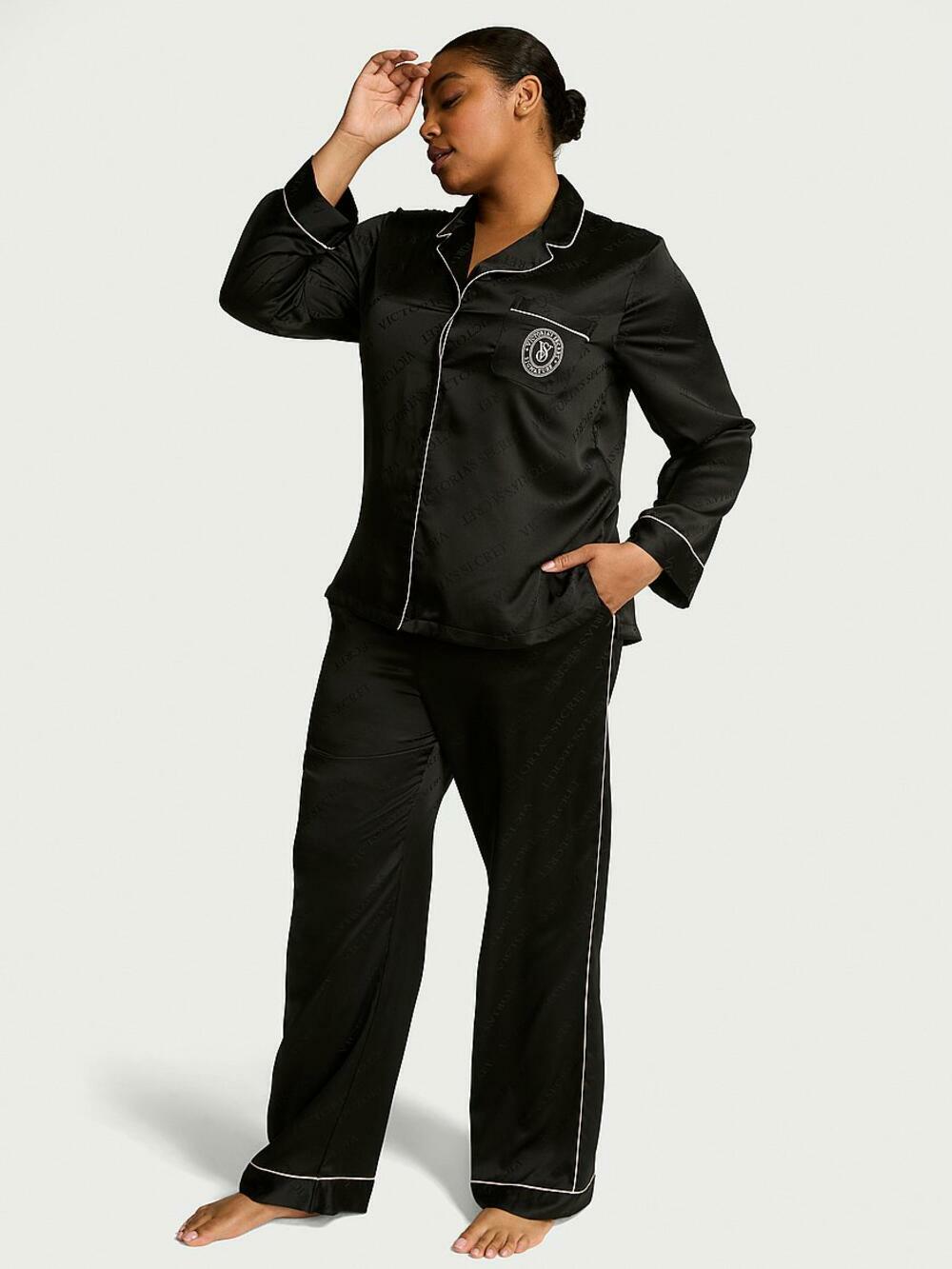 Сатинова піжама зі штанцями 6AZK Black, XS regular