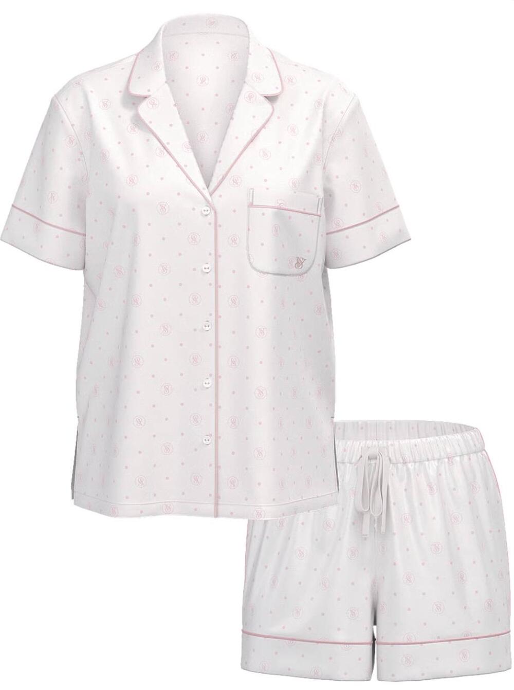 Cатинова піжама з шортами Coconut White Logo Dots (77DJ), Розмір ХS
