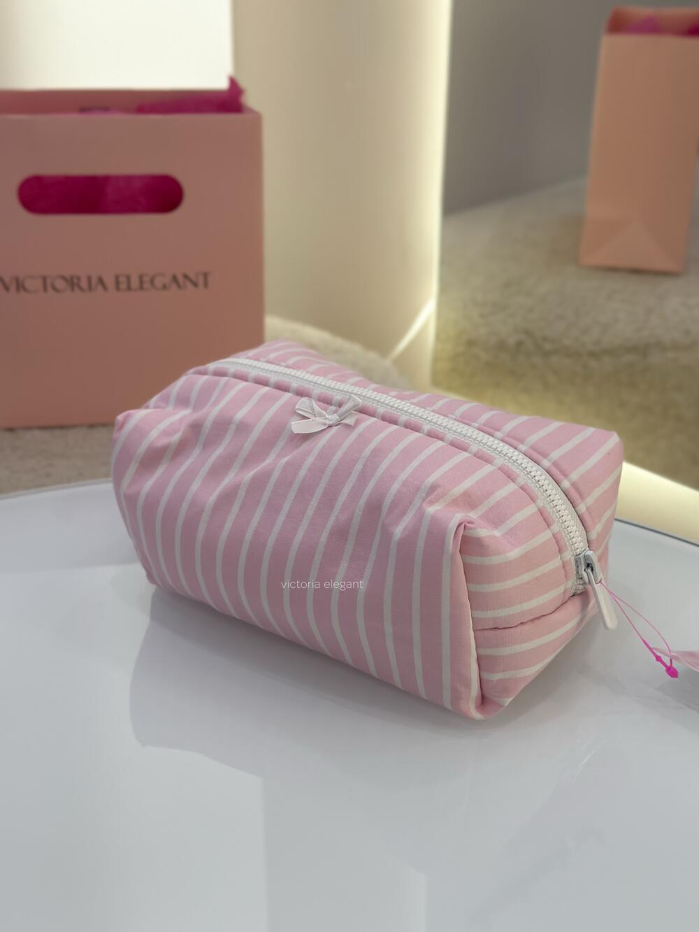 Плюшева косметичка рожева смужка, Міні