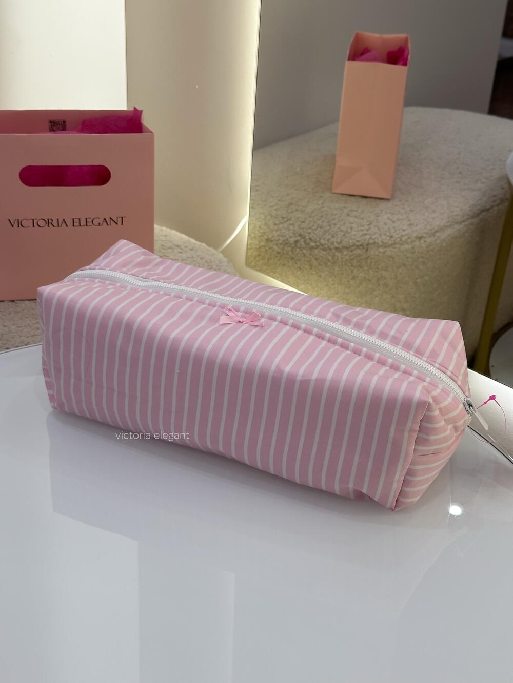 Плюшева косметичка рожева смужка, кейс(дайсон)