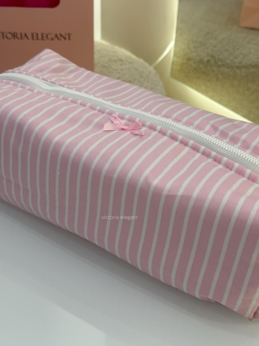 Плюшева косметичка рожева смужка, кейс(дайсон)