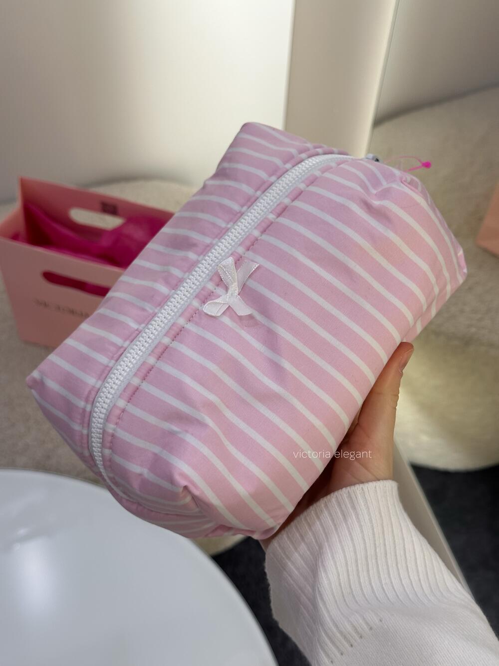 Плюшева косметичка рожева смужка, Міні