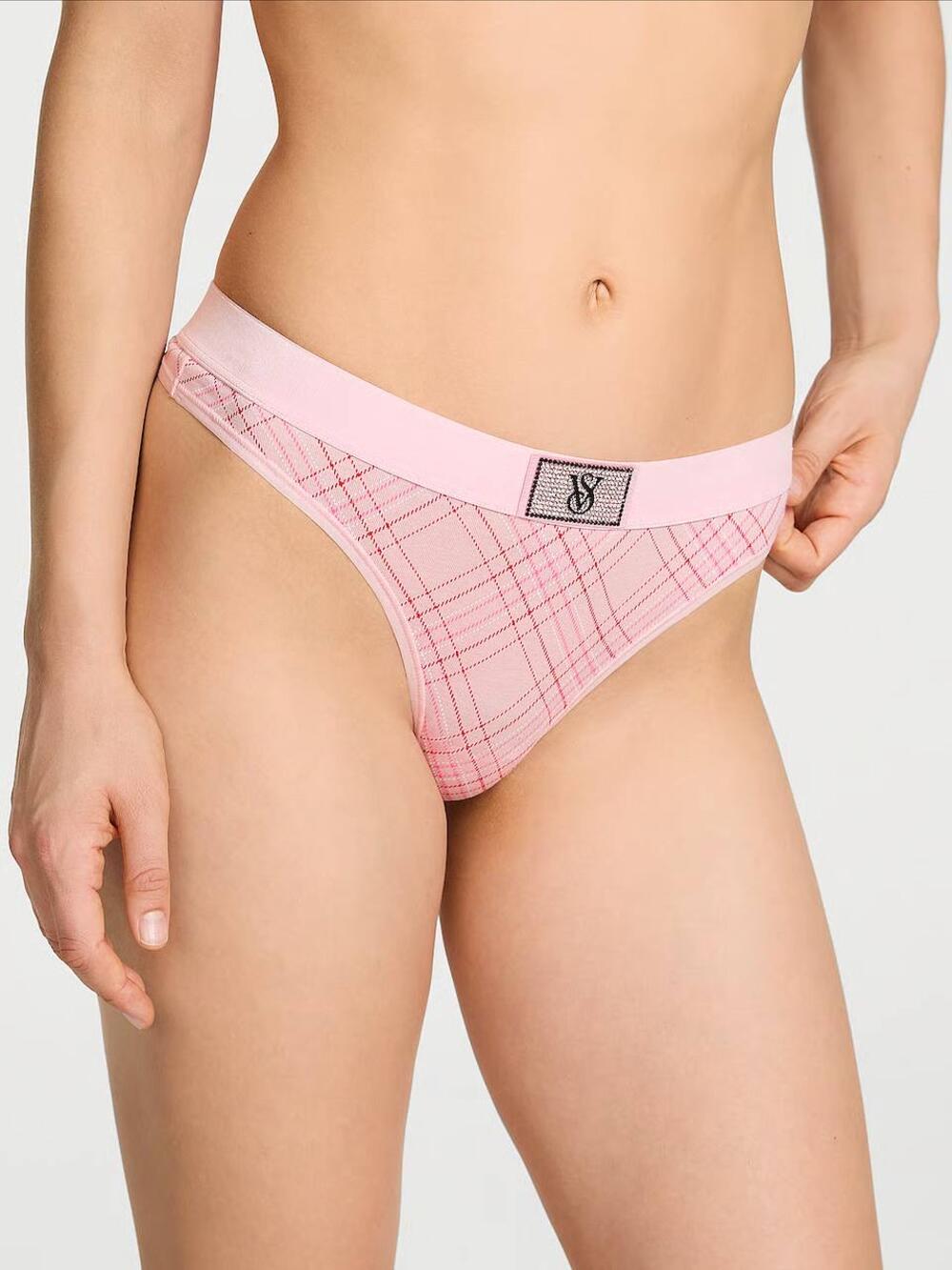 Трусики стрінги Logo Cotton Розмір S Shine Pink Plaid (7HRW)
