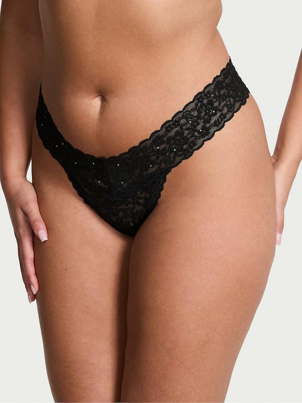 Мереживні стрінги Розмір S чорні з камнями