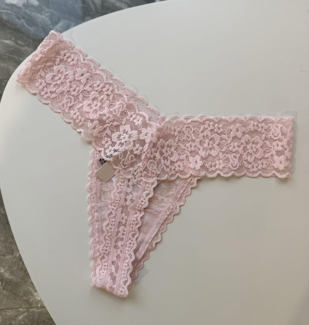 Мереживні стрінги Розмір S Рожеві з камнями