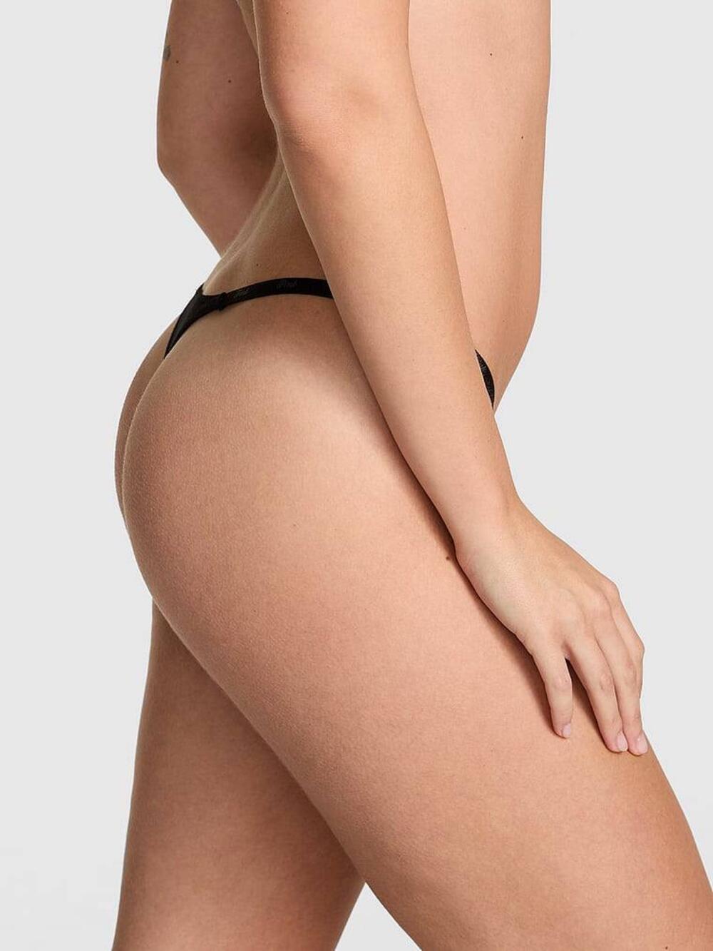 LOGO тонке PINK HIGH-LEG стрінги S Black Bow Diamante Graphic (6AZM)