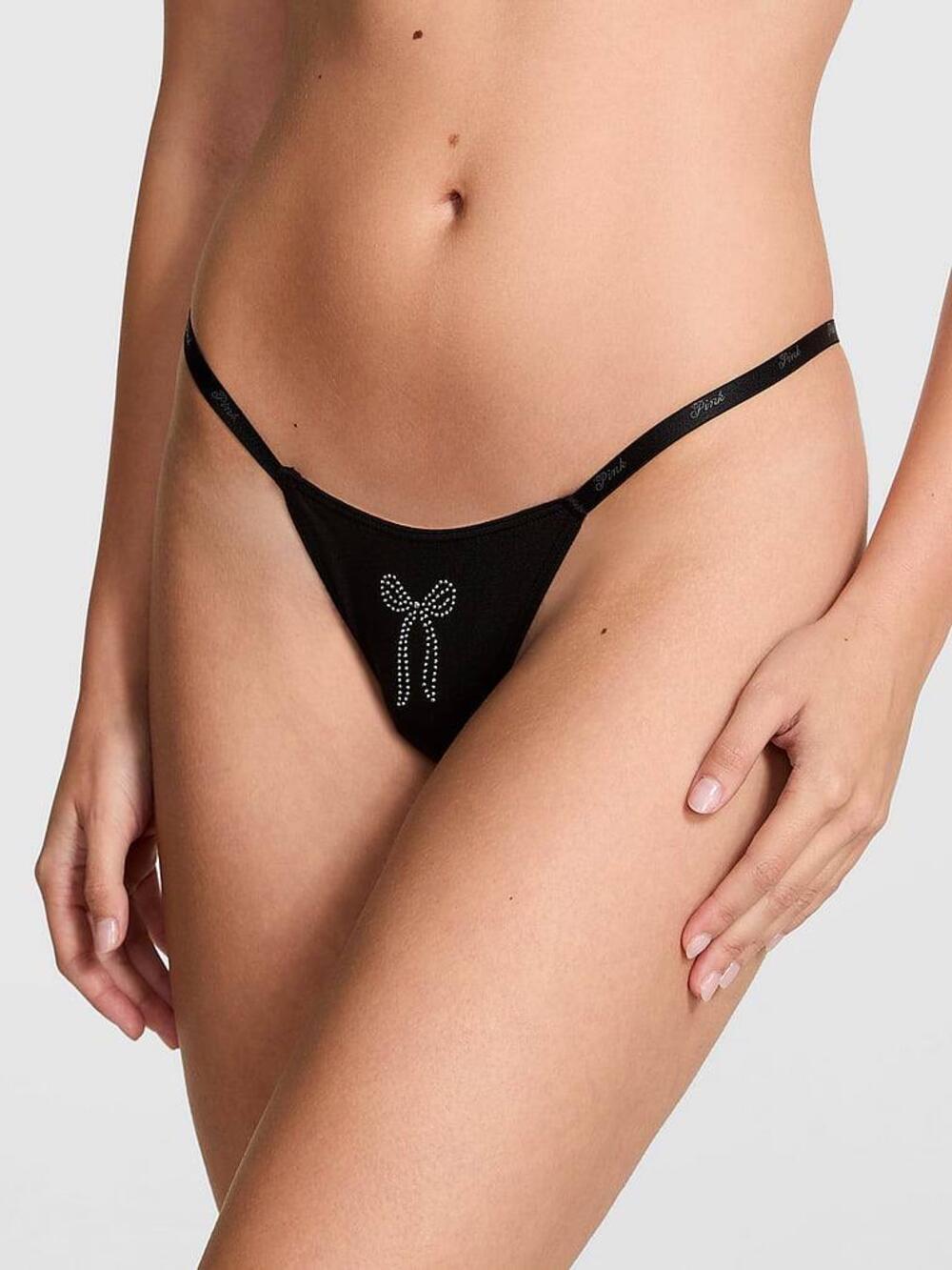 LOGO тонке PINK HIGH-LEG стрінги S Black Bow Diamante Graphic (6AZM)