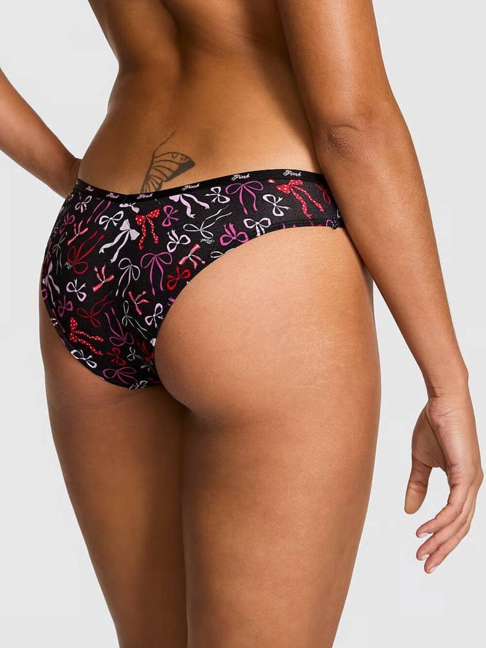 Logo Cotton Tanga Panty Розмір С Black Bow Print (7E3P)