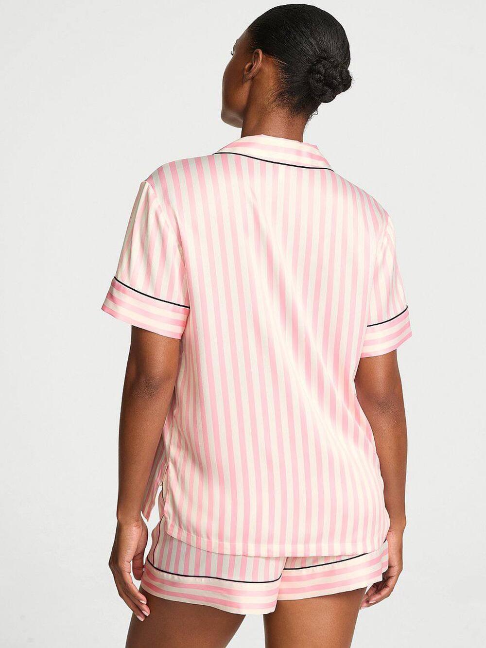 Cатинова піжама з шортами Embroidered Collar (7HGJ), Розмір М