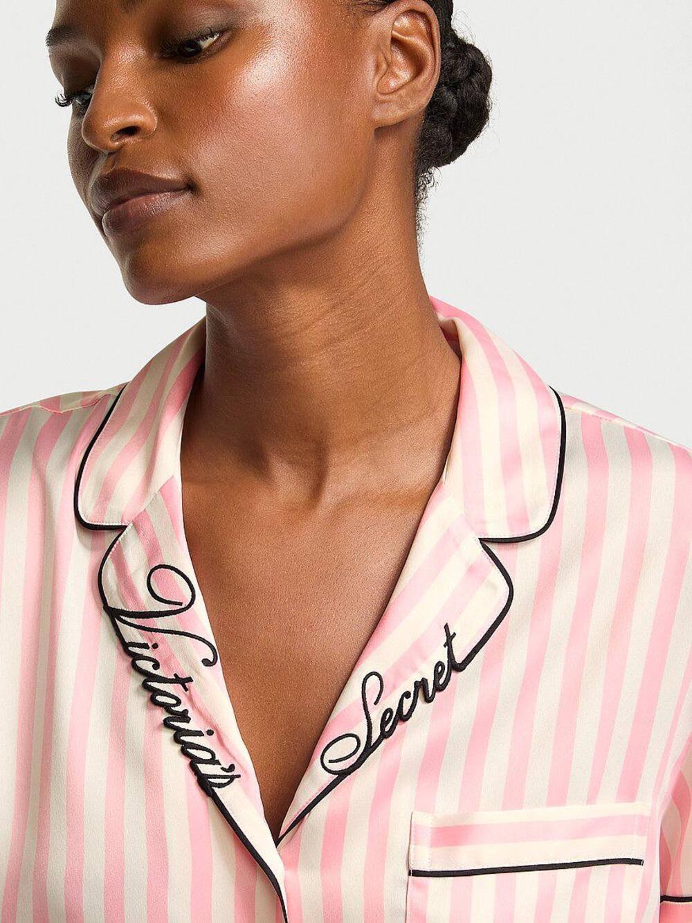 Cатинова піжама з шортами Embroidered Collar (7HGJ), Розмір М