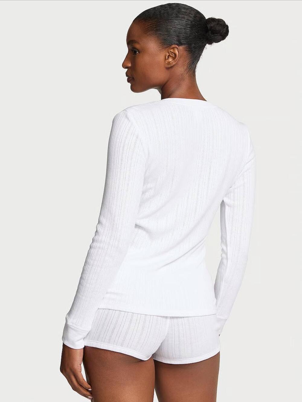 Піжамка лонгслів з шортиками Pointelle Henley Victoria's Secret VS WHITE(95D1), Розмір S