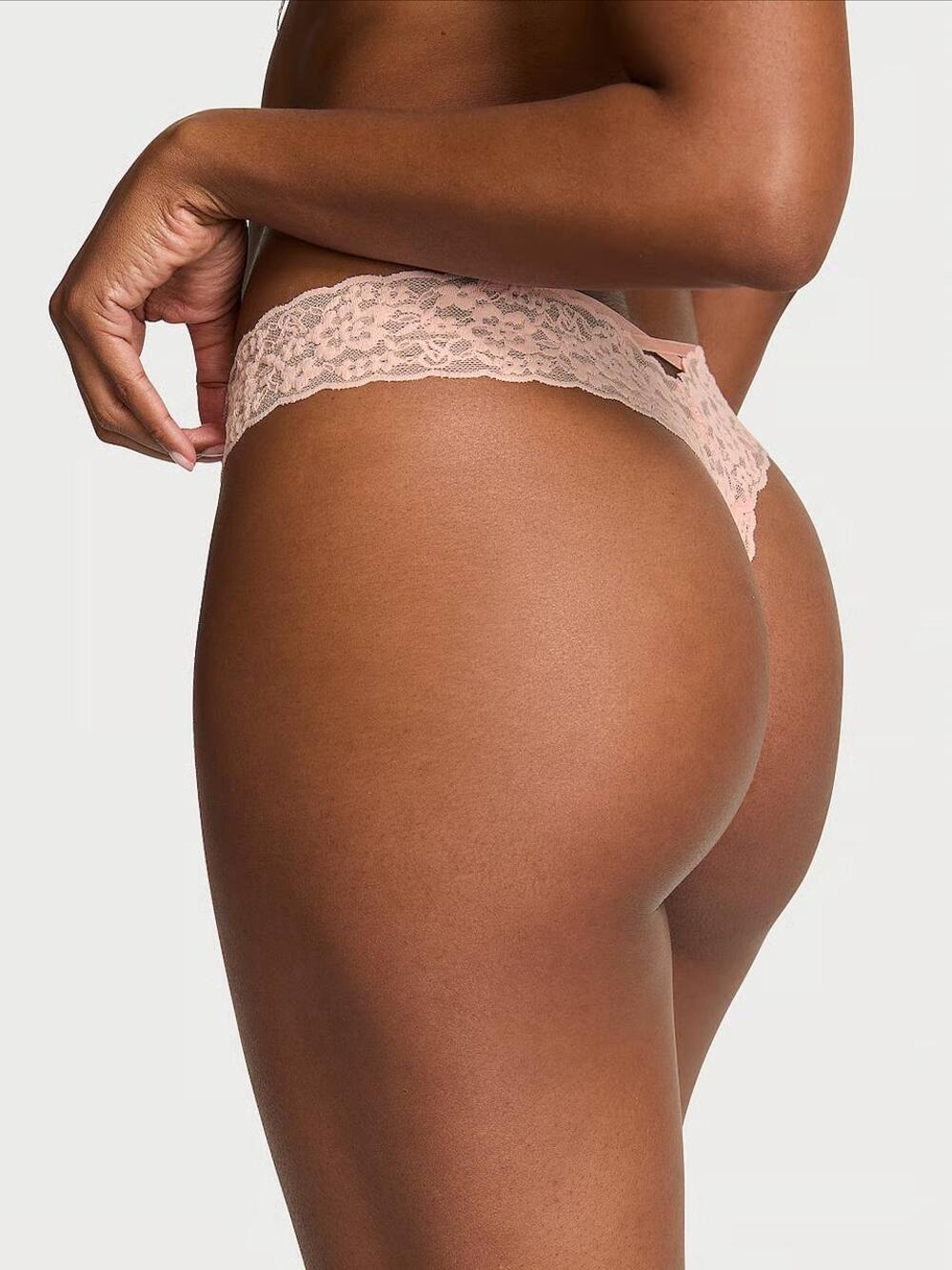 Lace Strappy-Back String Thong Panty Розмір M Peach (16W9)