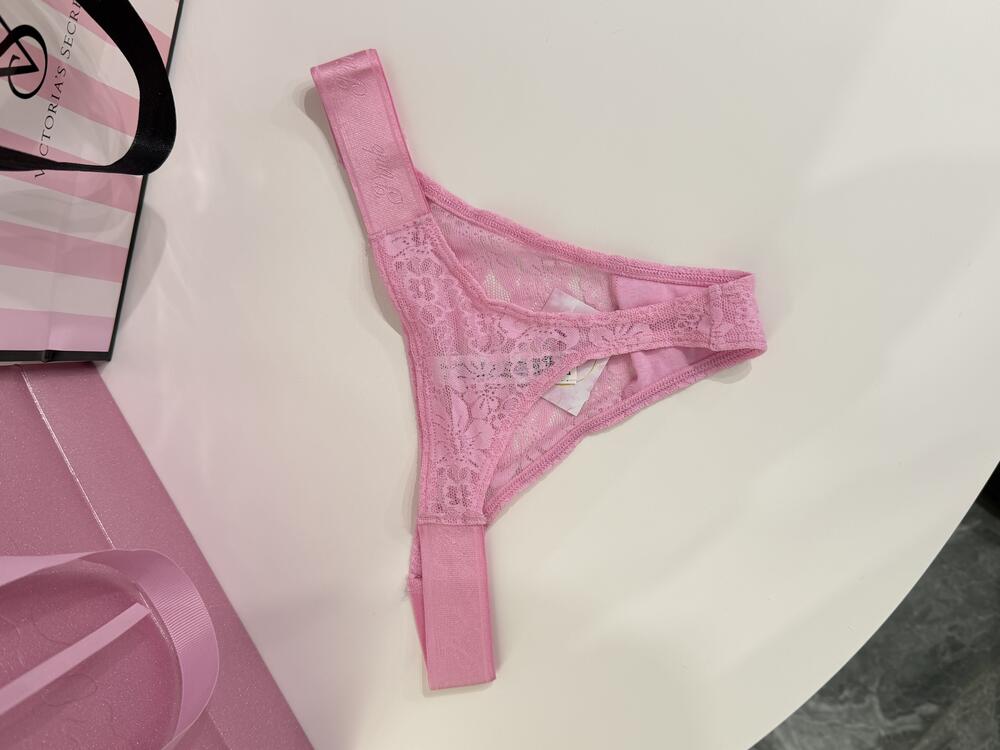 Logo PINK широке High-Leg Стрінги Розмір XS сітка ніжно рожеві