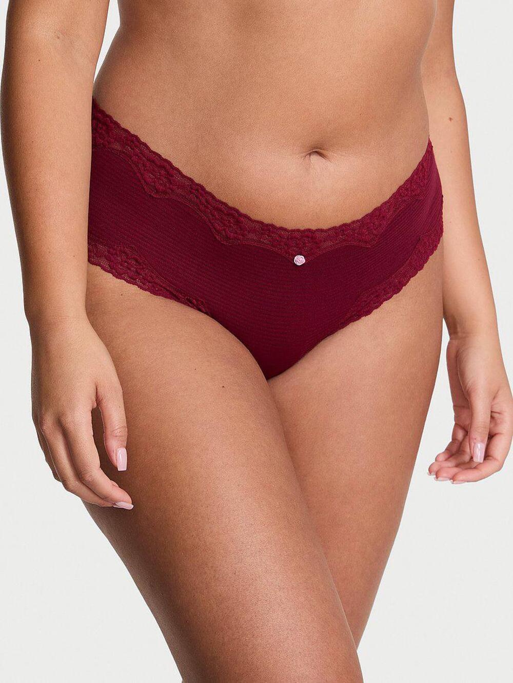 Cotton Lace-Waist Cheeky Panty Розмір M VS Sangria Red (92Q1)
