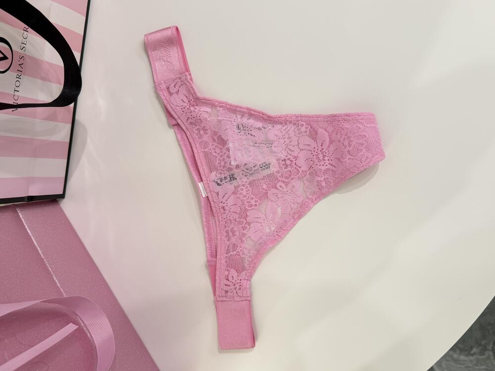 Logo PINK широке High-Leg Стрінги Розмір XS сітка ніжно рожеві